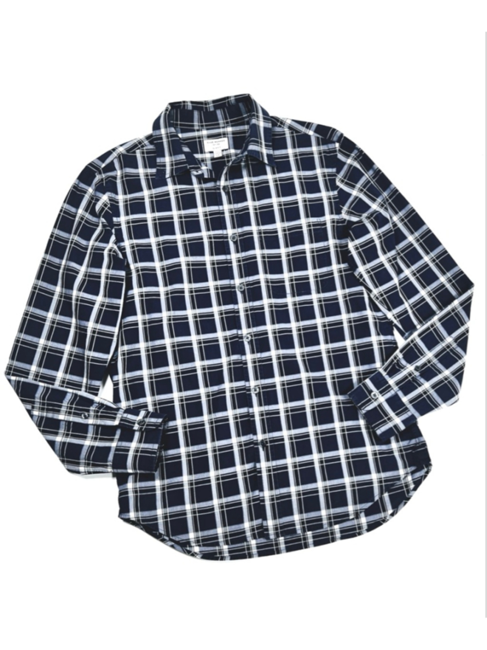 Club Monaco Mens Shirt Navy White Plaid Slim Fit Casual Button Down Shirt S/P